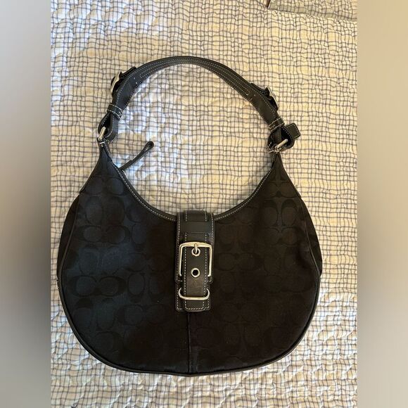 Coach Vintage Leather Buckle Signature Jacquard Hobo Classic Shoulder Bag - Picture 2 of 5